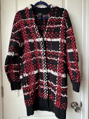 Rag & Bone Black Red and White Textured Knit Sweater Jacket Cardigan Small - Image 1 of 4