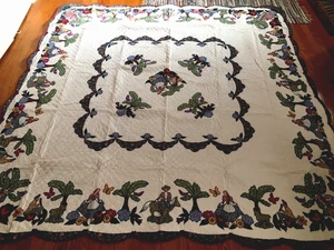 Handmade Appliqued / Embroidery Cotton Quilt   87" - Picture 1 of 3