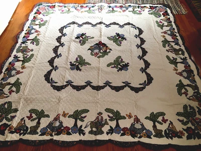 Handmade Appliqued / Embroidery Cotton Quilt   87" - Image 1 of 3