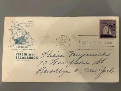 1957 FDC Scott 1095 Shipbuilding 3c Virginia of Sagadahock Bath ME Cachet Cover - Image 1 of 4