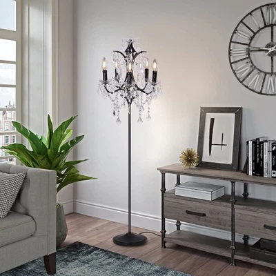 5-Light Farmhouse Tranditional Crystal Floor Lamp Black Craft Candelabra Ligh... - Image 1 of 4