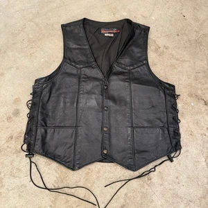 Brooks  Leather Sportswear Brown Vest Mens Medium Four Snap Shut USA Biker - Picture 1 of 7