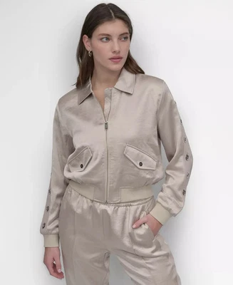 Chaqueta para mujer DKNY talla XL larga-ojal-ribete-manga satinado bombardero Foto 1 de 3