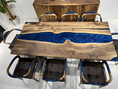 Black Epoxy Resin River Table – Rectangular Custom Top – Kitchen table - Image 1 of 4