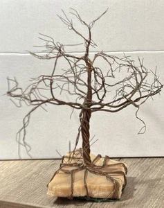Vintage Handcrafted Copper Wire Bonsai Tree on Stone - Picture 1 of 2