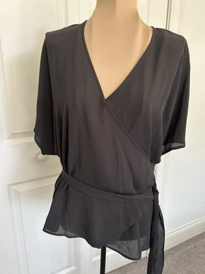 Chelsea28 Blouse Semi Sheer Black Short Sleeve True Wrap Top Blouse Women Size M - Image 1 of 4