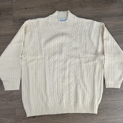Vintage Haband Sweater Womens Medium Ivory/Beige Cable Knit Mock Neck Ribbed XL - Image 1 of 3