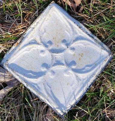 Antique tin ceiling tile 6 x 6 original patina white color 0.25 sq ft Circa 1900 - Image 1 of 3