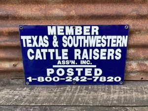 Vintage Texas & Southwestern Cattle Sign Porcelain Metal Cow Sign Posted 12x20 - Picture 1 of 5