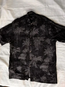 Pierre Cardin Vintage Hawaiian Aloha Shirt Men's Medium Black Shadow Palms - Picture 1 of 6