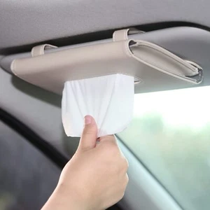 Car Tissue Holder PU Leather Hanging Tissue Box for SUV Truck Beige - Picture 1 of 6