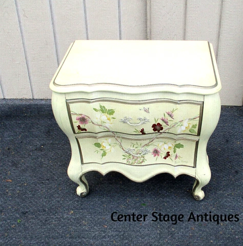 63270 Hand Painted Artist  PHYLLIS ANDRADE Nightstand End Table Stand White furn Cover