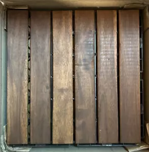 Box of 10 Acacia Wood Interlocking Floor Tile 12x12" DT06ACA-BR Striped Pattern - Picture 1 of 3