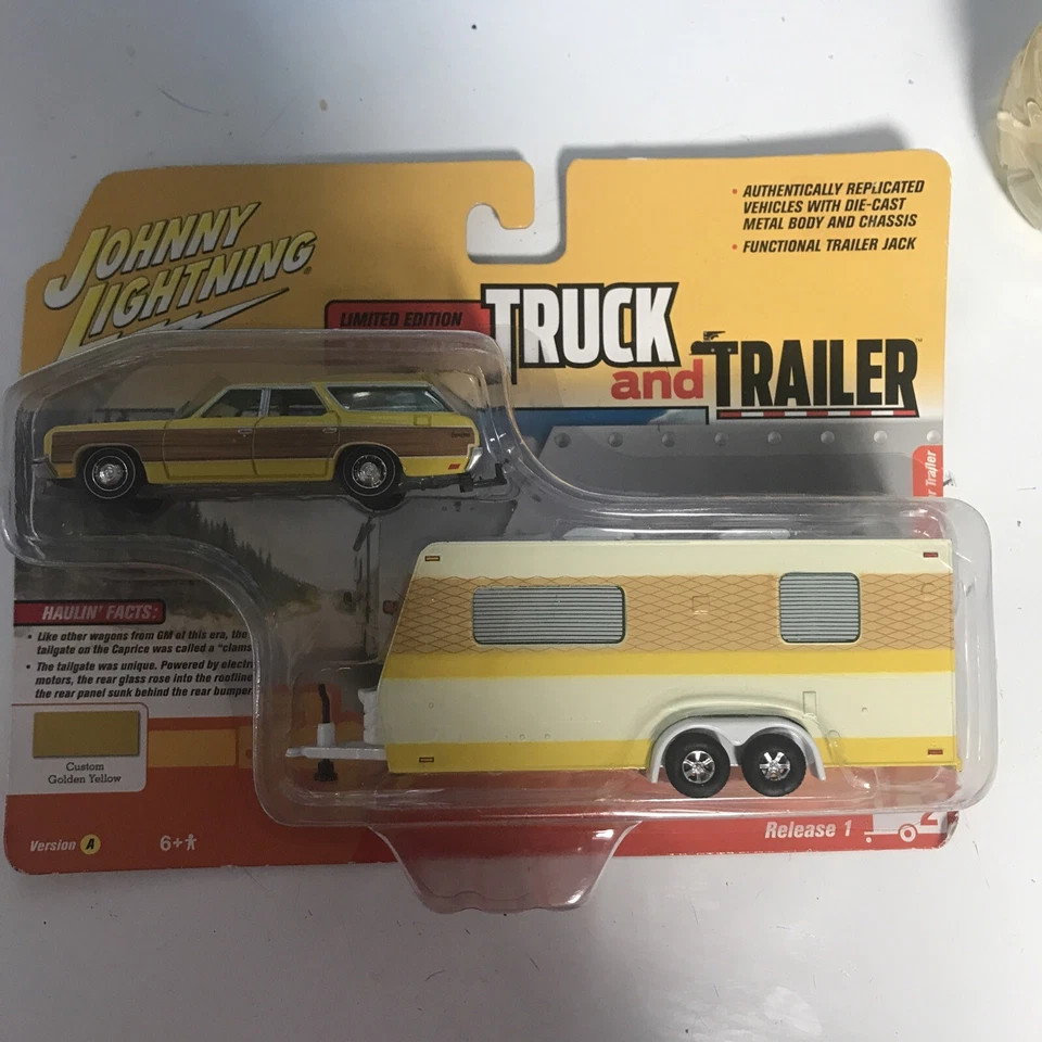 1973 Chevy Caprice Station Wagon Chamois Camper Trailer Johnny Lightning 1 64