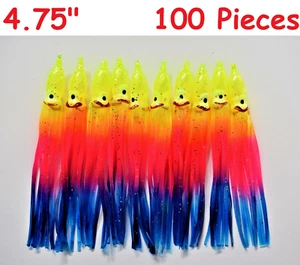 100 Pcs 4.75" Hoochie Squid Skirts Octopus Trolling Saltwater Fish Lures Rainbow - Picture 1 of 1