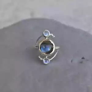 Moonstone & Labradorite Handmade Ring 925 Sterling Silver Jewelry All Size C279 - Picture 1 of 10