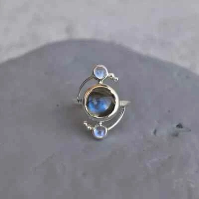 Moonstone & Labradorite Handmade Ring 925 Sterling Silver Jewelry All Size C279 - Image 1 of 4