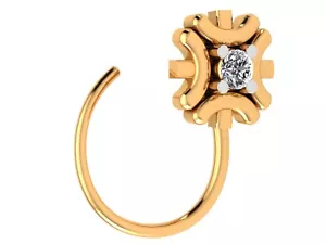 14K massiver Gelbgold 0,02 Karat natürlicher Diamant Nasenring Damen Geschenk Schmuck - Bild 1 von 6