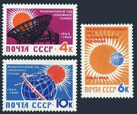 Russia 2839-2841, MNH. Michel 2862-2864. Quit Sun Year IQSY-1964-1965. Radar Cover