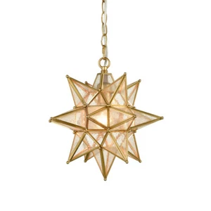 13" Modern Moravian Star Pendant Light Gold Hanging Ceiling Light Seeded Glass - Picture 1 of 8