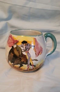 Vintage Mug FCA Peruvian Art Pottery Matador Bull Fight Hand Painted Spain - Picture 1 of 4