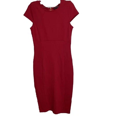 Felicity & Coco Red Exposed Gold Zipper Stretch Knit Pencil Dress Sz Small - Image 1 of 4