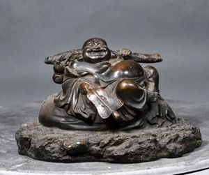 Statua Buddha Maitreya bronzo tempio buddismo tibetano antica Cina 8,3" - Foto 1 di 9