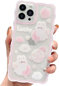 iPhone 12 Pro Phone Case, Cute Clear Cartoon, Planet Peach Bunny Rabbit for Kids - Picture 1 of 7