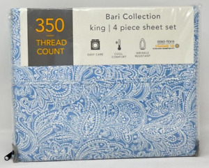 Sunham Bari 350 Thread Count Cotton Blend Paisley 4-Pc. Sheet Set - KING - Blue
