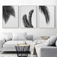Black White Plant Palm Tree Leaves Wall Art Canvas Poster Print Home Decor