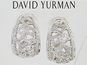 David Yurman Sterling Silver Quatrefoil Tapestry Pave Diamond Earrings - Picture 1 of 8