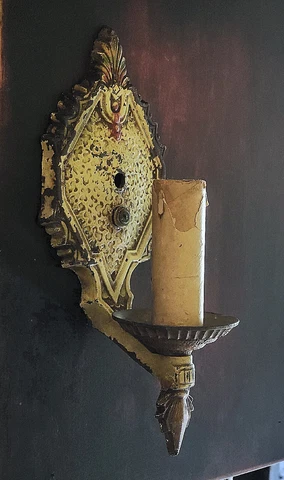 Antique Ornate Cast Iron Polychrome Markel Wall Light Wall Sconce ~ Cover