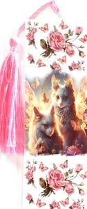 CATS and PINK FLOWERS, BUTTERFLIES,CATS,BIRDS,FAIRIES-UNIQUE BOOKMARK - Imagen 1 de 1