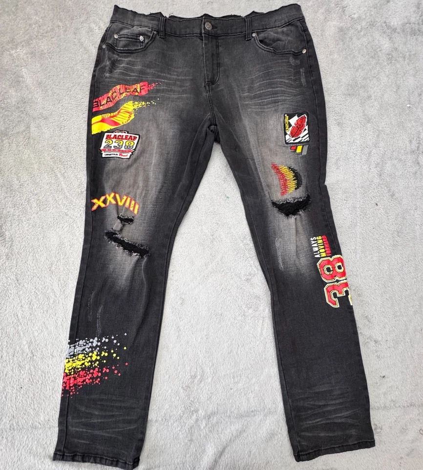 Blac Leaf 男式牛仔裤实际尺寸 38 x 31 黑色弹力 — 第 1/4 张图片