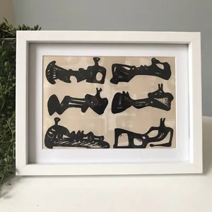 Henry Moore “Six Recliniing Figures” Silk print White Frame - Picture 1 of 5