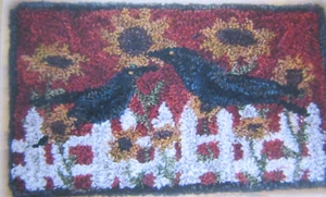 Crane Design TWO OLE COUNTRY CROWS mini Punch Needle Embroidery Pattern Fabric - Picture 1 of 6