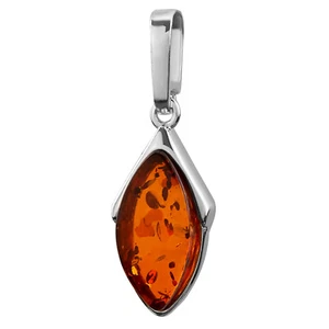 925 Solid Pure Sterling Silver Honey Baltic Amber Designer Marquise Nice Pendant - Picture 1 of 9