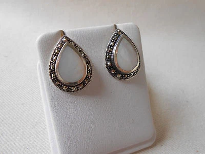 Pendientes colgantes de plata de ley de marcasita madreperla 151502 Foto 1 de 4