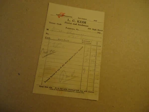 L C Keim florist and seedsman circa 1920's POTTSTOWN PA billhead - Picture 1 of 1