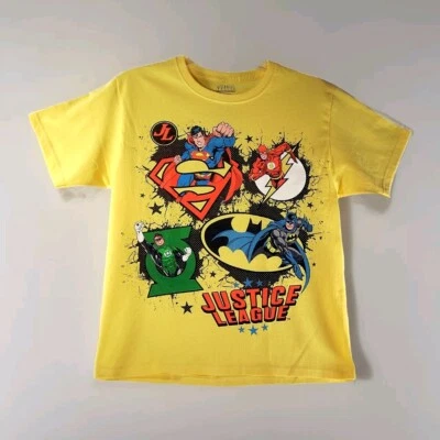 Justice League Boys XL T-Shirt Yellow Batman Superman Flash Green Lantern - Image 1 of 4