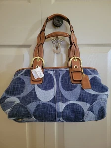 NWT Coach Signature Denim Handbag - Double Handle, Medium Size - NEVER USED NEW! - Picture 1 of 9