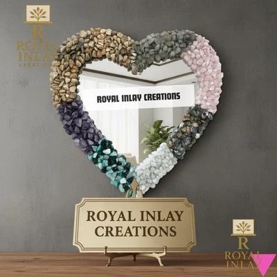 Espejo en forma de corazón con piedras semipreciosas, decoración de pared de cristal de múltiples piedras preciosas Foto 1 de 4