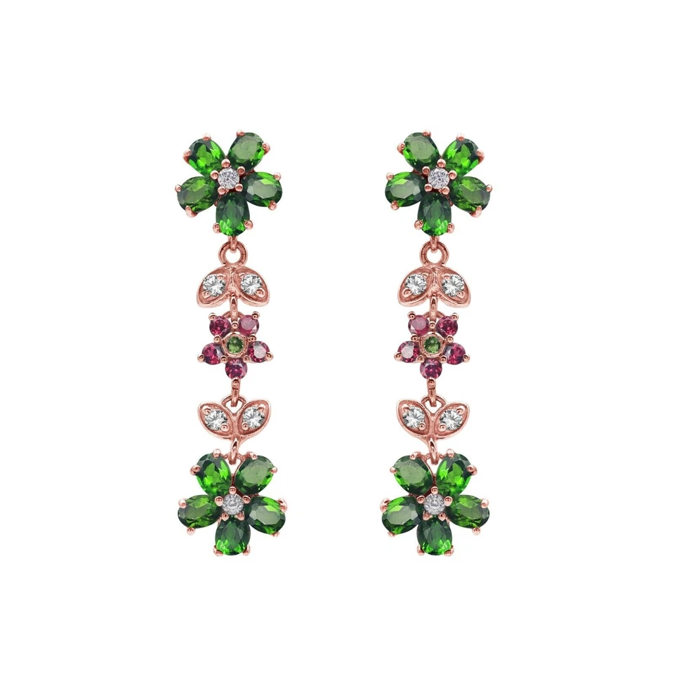 Orecchini pendenti in vero granato diopside cromato placcato oro rosa... - Immagine 1 di 1