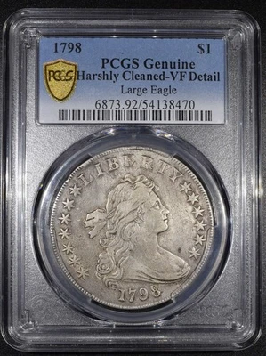 1798 Busto drapeado dólar "Large Eagle" "PCGS duramente limpo muito bom estado" - Imagem 1 de 3