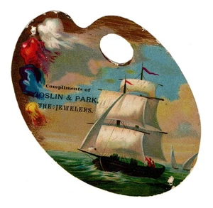 Victorian Die Cut Paint Palette Trade Card JOSLIN & PARK THE JEWELERS ship - Bild 1 von 2