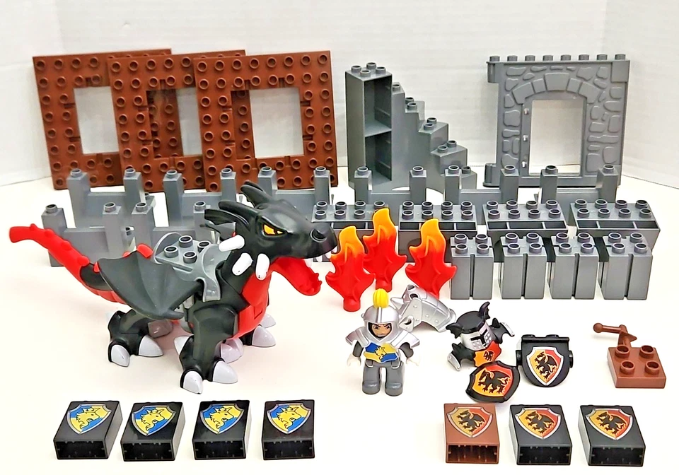 Lego DUPLO Black Dragon & Castle Parts Lot Knight Minifigure Parapets Ramparts - Image 1 of 4