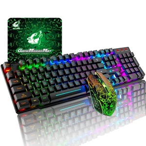 T3 Upgrade Wireless Keyboard Mouse Combo, Rainbow Backlit 2.4G Rechargeable - Afbeelding 1 van 5