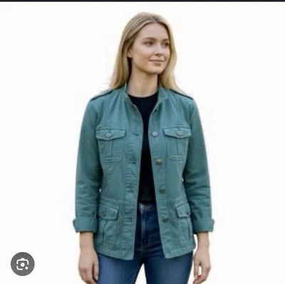 Chaqueta militar Talbots para mujer azul polvoriento turquesa talla P botones bolsillos delanteros Foto 1 de 4