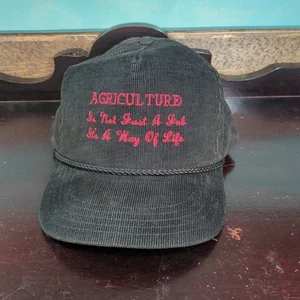 Vintage 80s Black Corduroy Snapback Hat Cap Farming Agriculture Made in USA - Picture 1 of 10