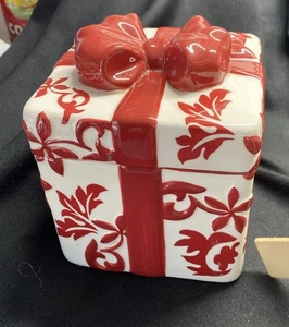 Confezione Regalo Natale Biscottiera Ceramica Bellissimo Colore Rosso e Bianco - Foto 1 di 9